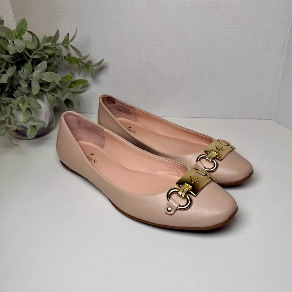 Kate Spade New York Phoebe Blush Pink Leather Ballet Flats Size 9.5M Preppy Chic